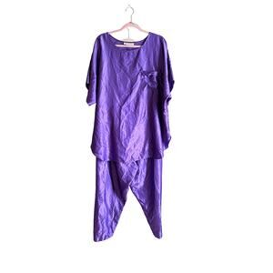 Vintage Laura Gayle Royal purple 2 piece satin pajama set plus size 2X USA made